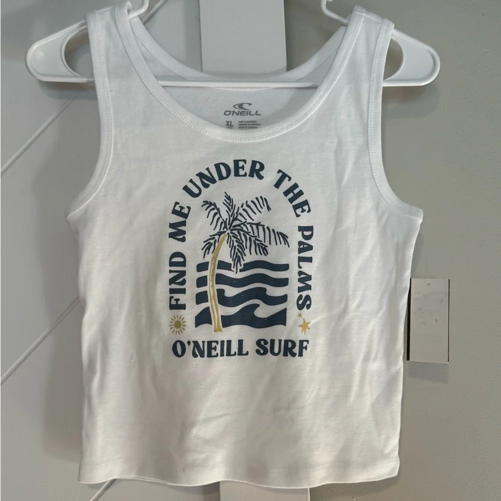 O’Neill Palm Tree Shore Graphic Tank White Girls XL NWT